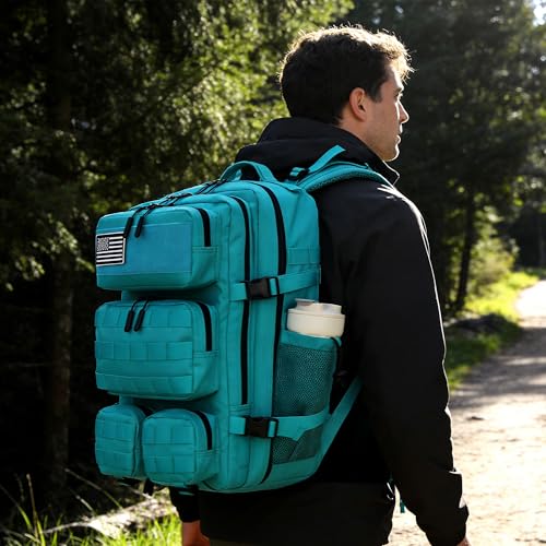 55L Tactical Backpack Heavy Duty Military Rucksack Molle Backpack 3 Day Assault Pack for Work Outdoors - color: Lakeblue