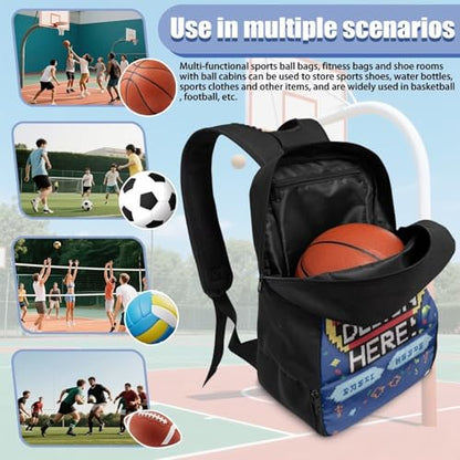 18.5in Basketball Backpack Basketball Bag with Shoe Compartment & Ball Holder, Waterproof Bag for Soccer Volleyball - color: A Customized Text Picture