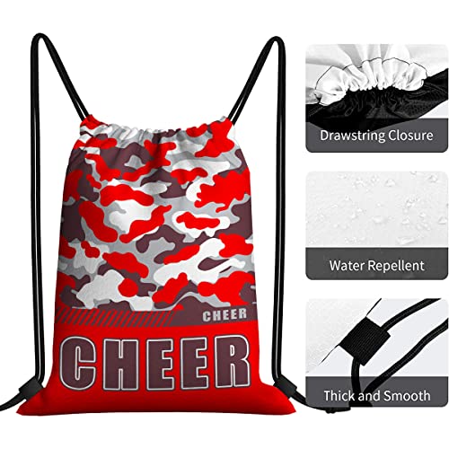 Drawstring Backpack Waterproof Gym Drawstring Bags Sports String Bag Camo Sackpack-Red Cheer Drawstring Bag - color: Cheer Drawstring Bags-camo Red