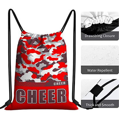 Drawstring Backpack Waterproof Gym Drawstring Bags Sports String Bag Camo Sackpack-Red Cheer Drawstring Bag - color: Cheer Drawstring Bags-camo Red