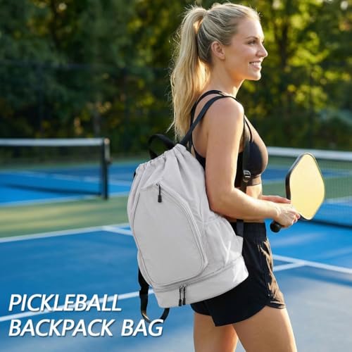 Pickleball Backpack for Women, Fit 2 to 4 Paddles, Pickleball Backpack with Shoe Compartment, Pickle Bag as Gifts for Beginner, Large Capacity Pickle Ball Bag with Paddle Cover Pocket - color: Grey