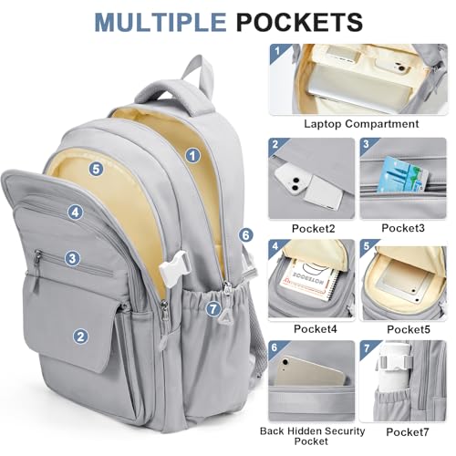 Backpacks For School Women Men,Lightweight College Backpack With Lots Of Pockets,Simple Middle School Bag,Cute Bookbag For Teens Boys Girls（Grey） - color: A3-grey