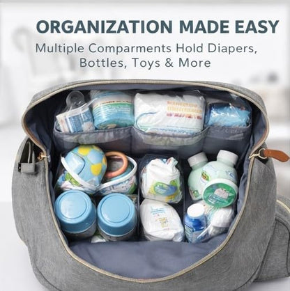 Baby Diaper Bag Backpack – Waterproof Multi-Function Travel Bag with Changing Pad, Stroller Straps & Pacifier Case, Large Capacity Unisex Baby Bag for Mom & Dad (Grey)