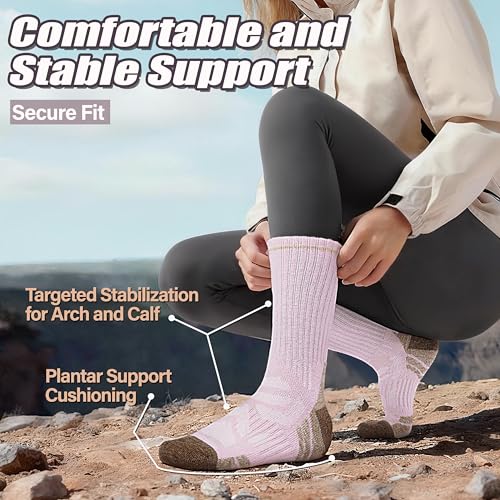 ANTSANG Merino Wool Hiking Socks, Enhanced Breathability, Targeted Cushion Thermal Socks for Men and Women, 5 Pairs - color: Yellow/Green/Purple/Pink, size: Medium