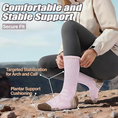 ANTSANG Merino Wool Hiking Socks, Enhanced Breathability, Targeted Cushion Thermal Socks for Men and Women, 5 Pairs - color: Yellow/Green/Purple/Pink, size: Large