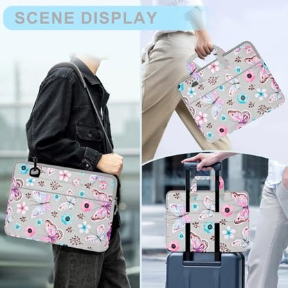 Hseok Laptop Shoulder Bag 17-17.3 inch Case, Durable Shockproof Protective Briefcase with Multi-Pockets Compatible with Lenovo Most 17-17.3 inch HP Acer Dell ASUS MSI Notebooks,Butterfly flower - color: Butterfly Flower, size: 17-17.3"