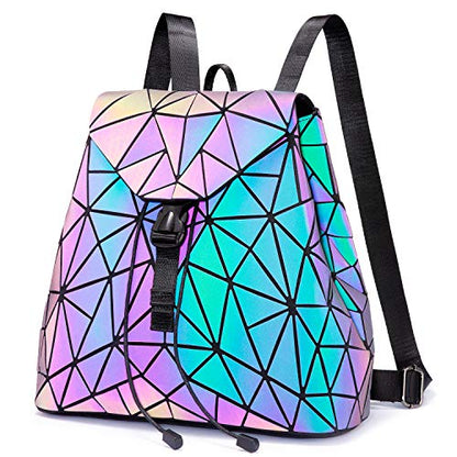 LOVEVOOK Geometric Luminous Purses and Handbags for Women Holographic Reflective Crossbody Bag Wallet - color: Backpack