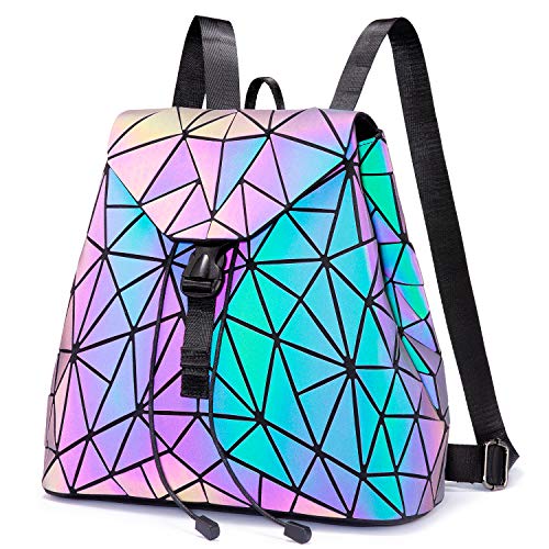 LOVEVOOK Geometric Luminous Purses and Handbags for Women Holographic Reflective Crossbody Bag Wallet - color: Backpack