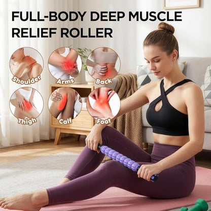 Muscle Roller & Massage Roller Stick for Athletes - Lymphatic Drainage Support, Relieves Muscle Soreness, Cramping & Tightness - Targets Legs, Arms, Back & Calves （Purple - 18inch） - color: Purple
