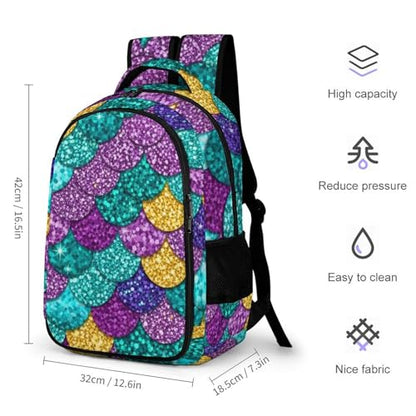 Casual Laptop Backpack Purse Colorful Mermaid Fish Scales, Cute Travel Bag with Tumbler Holder for Nurse Teacher College Commute - color: Pattern (343)