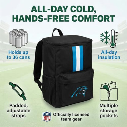 Cooler Backpack – Portable Soft Sided Ice Chest – Insulated Bag Holds 36 Cans - Football Gear – Show Your Team Spirit with Officially Licensed Fan Gear - style: Carolina Panthers