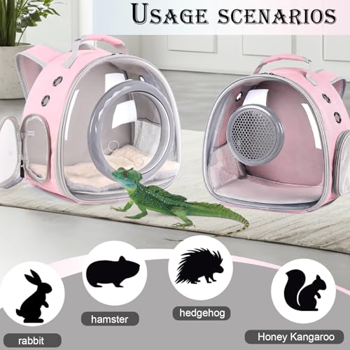 WEVONIGU Bearded Dragon Backpack Carrier with Clear Bubble Dome Window Large Space & Breathable Travel Cage with Soft Mat Airline Approved - color: Pink, size: Backpack