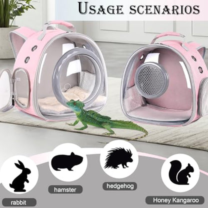 WEVONIGU Bearded Dragon Backpack Carrier with Clear Bubble Dome Window Large Space & Breathable Travel Cage with Soft Mat Airline Approved - color: Pink, size: Backpack