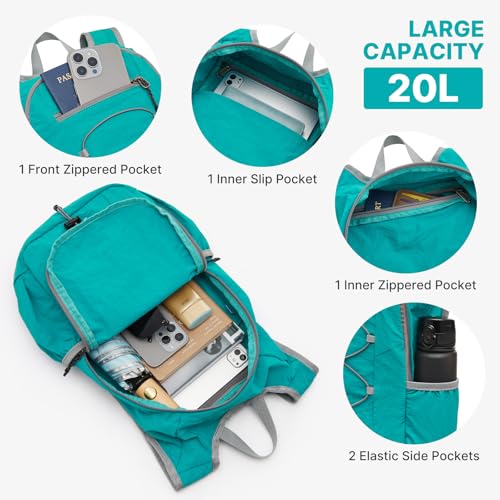 G4Free 20L Hiking Backpack Lightweight Daypack with Phone Pocket Small Packable Foldable Hiking Bag for Women Men, Peacock Blue - color: Peacock Blue