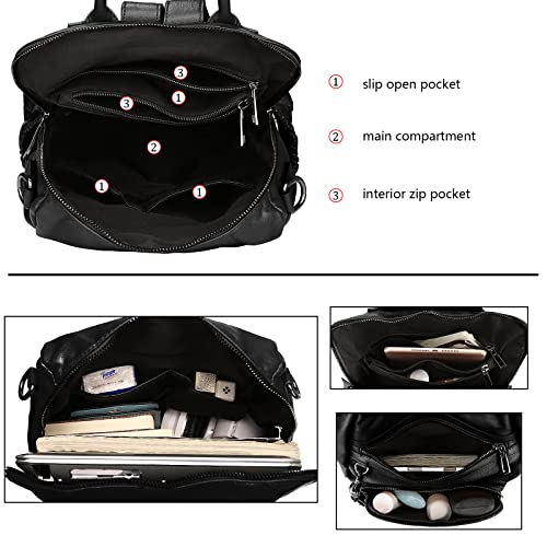 Uromee Travel Backpack Purse for Women Vegan Leather Ladies Fashion Tassel Shoulder Bag Convertible - color: 0243 Black