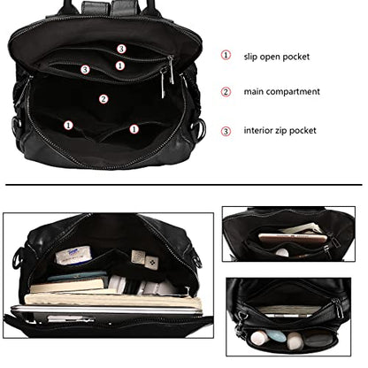 Uromee Travel Backpack Purse for Women Vegan Leather Ladies Fashion Tassel Shoulder Bag Convertible - color: 0243 Black