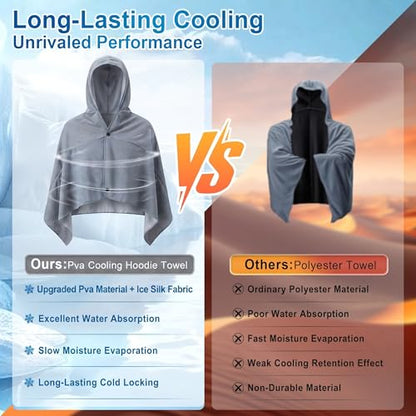 Cooling Hooded Beach Towel Cloak for Men Women - Double Layer PVA Fabric Cool Towel Cape, Instant Cooling Soft Ice Towelfor Beach Yoga Camping (Gray) - color: Gray
