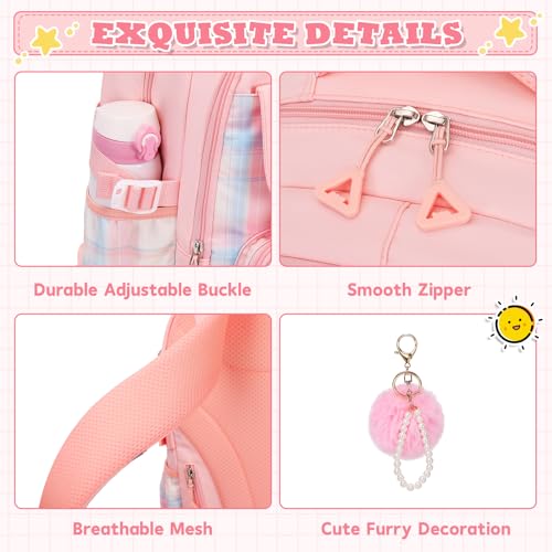 MUSEVOS Girls Backpack, Ideal School Backpack for Girls from Elementary to Teen Years, Kawaii Bookbag Cute Large Capacity - color: Pink