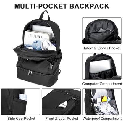 seyfocnia Gym Backpack for Men,Waterproof Gym Bag With Shoe Compartment Lightweight Travel Bag Sports Backpack Casual Daypack-Black - size: 20inch