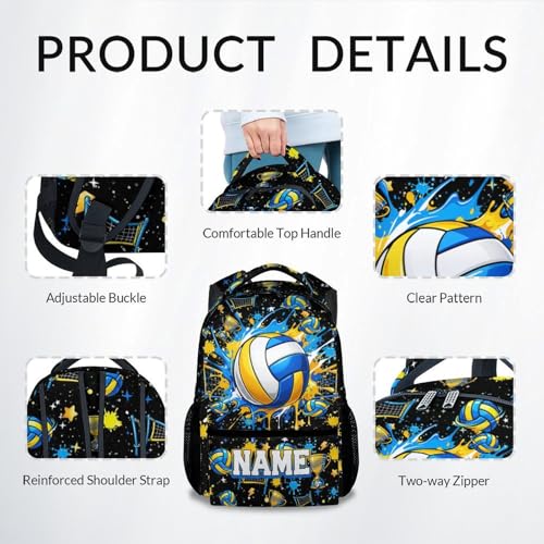 Personalized Volleyball Backpack for Girls, Custom Sports Kids School Bag with Name, 17" Lightweight Elementary Bookbag with Padded for Teen Students - color: Blue