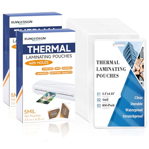 200 Pieces 5 Mil 2 1/2" x 4 1/4" Luggage Laminating Pouches Without Rope Clear Thermal Laminate Pouch Tags with Slot Hole for Pass Cards Student ID (200, 5 Mil-No Loops) - size: 5 Mil-No Loops