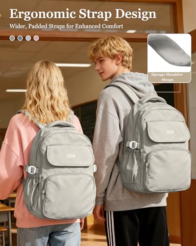 Cute Middle School Backpack For Teen Girls,Waterproof Casual Bookbags,Lightweight Travel Daypack,Basic Laptop College Backpack For Women(grey brown） - color: A7-gray Brown