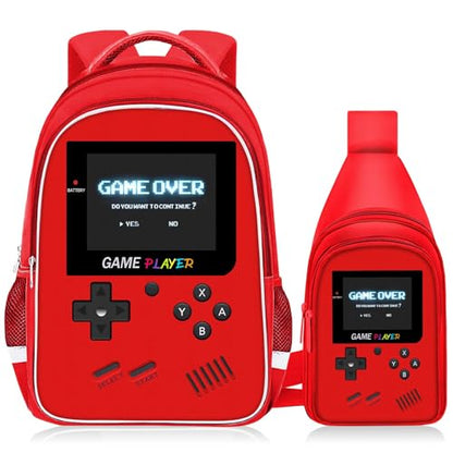 TILYTADLY School Backpack For Boys - Gamer Boys Backpack For Kids Children Teens Elementary Middle School - Ages 6-18，17″ - color: 3-red-set2