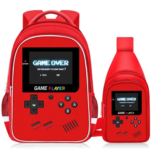 TILYTADLY School Backpack For Boys - Gamer Boys Backpack For Kids Children Teens Elementary Middle School - Ages 6-18，17″ - color: 3-red-set2