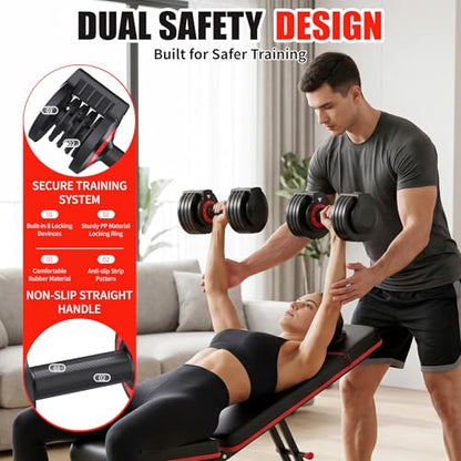Adjustable Dumbbell Set of 2, 50LBS/100LBS Weights Dumbbell Set with Storage Box, 25lbs/50lbs Pair Adjustable Weights with Anti-slip Silicone Grip, 5-in-1/10-in-1 Quick-Lock Hand Weight Set For Home Gym Suit both Men and Women - color: 25LBS Pair(Total 50