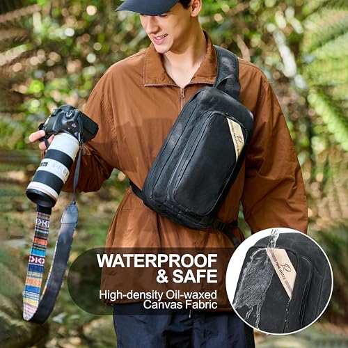 Padwa Lifestyle Black Crossbody Camera Bag - Waxed Memory Canvas Compact Camera Sling and Crossbody Bag with Fast Access,Versatile Lightweight Everyday Bag Great for Photographers Travel,Photography - color: Black