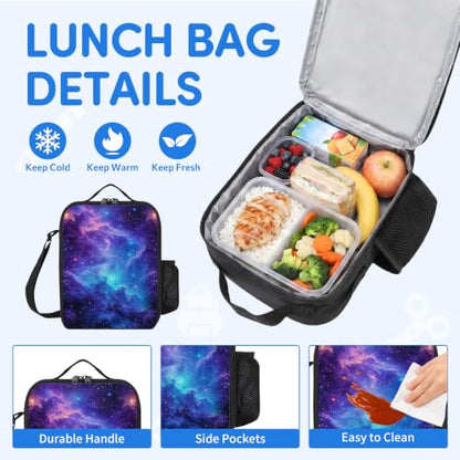 3PCS Galaxy Print Backpack for Boys Girls Teens, School Backpack with Lunch Box Pencil Case for Elementary Middle High Students, 17 Inch Lightweight Bookpack 3 in 1 Set Back to Shool Gifts for Kids - color: Galaxy