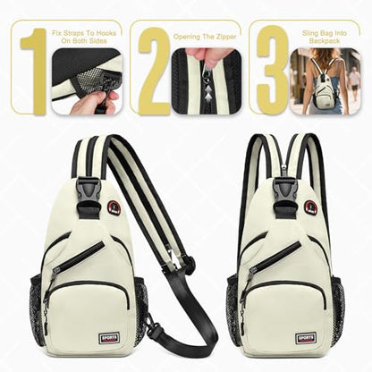 Convertible Sling Bag with Coin Pocket, 7.9" Tablet Crossbody Mini Backpack with Headphone Jack Casual Pack for Women Men Travel, White - color: White, size: Small