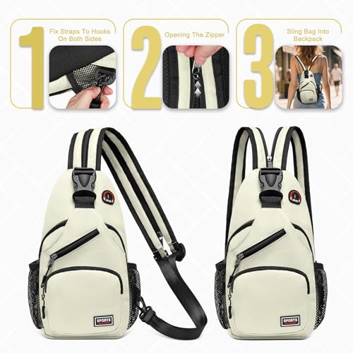 Convertible Sling Bag with Coin Pocket, 7.9" Tablet Crossbody Mini Backpack with Headphone Jack Casual Pack for Women Men Travel, White - color: White, size: Small