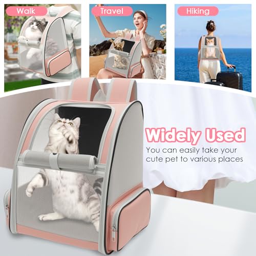 Cat Backpack Carrier, Pet Carrier for Small Dog Cat Puppy Kitten Bunny,Ventilated Mesh Design up to 15lbs, Foldable Animal Backpack Bag for Hiking Camping Travel (Pink) - color: Pink