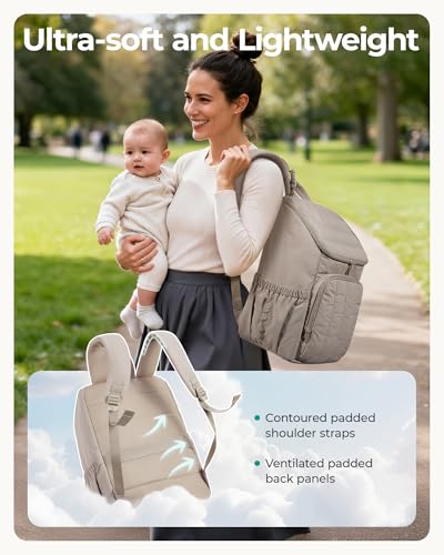 BAGSMART Diaper Bag Backpack, Large Baby Diaper Bag, Quilted Puffy Baby Bag for Mom with Quick-access Insulated Pockets, Lightweight Versatile Travel Backpack - color: Brown