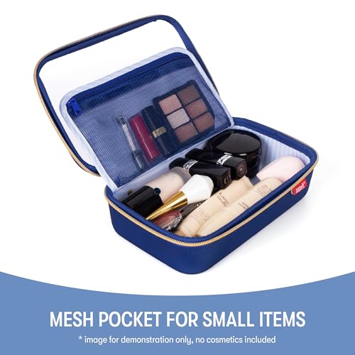 ZIPIT: Travel Makeup Bag - Navy Blue & White Stripes - Protective Hard Shell, Large Cosmetic Case, Transparent Zipper Lid, Handle, Toiletry Organizer - color: Multicolor