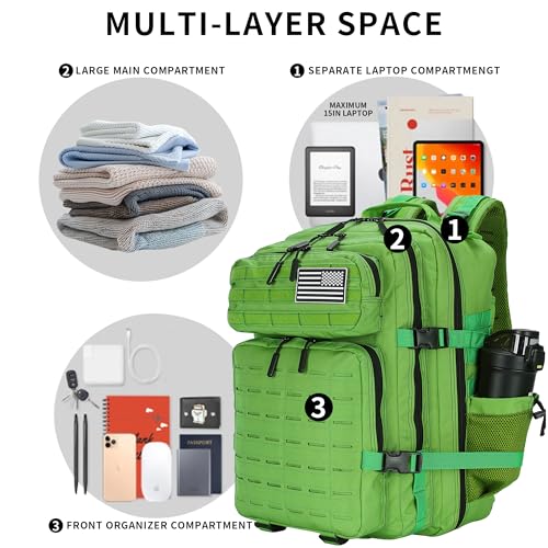 Military Tactical Backpack 45L/25L 3 Day Assault Pack Molle Daypack Hiking Backpack for Men and Women - color: Green, size: 25L