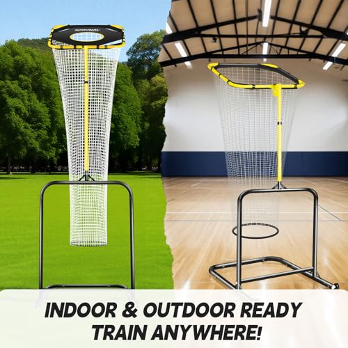 Volleyball Setter Training Net, Volleyball Training Equipment with 5 Adjustable Heights (4.6-10 FT), Serve Trainer Equipment with 7 Angles for Serving, Spiking & Setting Drills