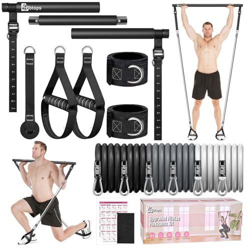 Bbtops Pilates Bar Kit with Resistance Bands,Pilates Bar with Stackable Bands Workout Equipment for Legs,Hip,Waist and Arm,Exercise Fitness Equipment for Women & Men Home Gym Yoga Pilates - color: Dark Black