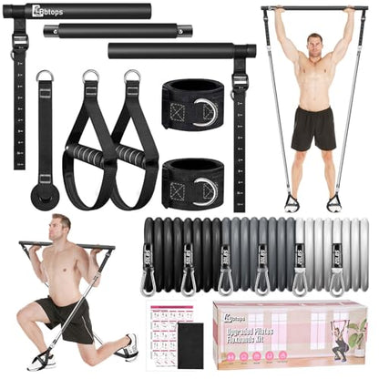 Bbtops Pilates Bar Kit with Resistance Bands,Pilates Bar with Stackable Bands Workout Equipment for Legs,Hip,Waist and Arm,Exercise Fitness Equipment for Women & Men Home Gym Yoga Pilates - color: Dark Black
