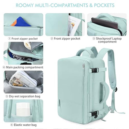 Beraliy Large Travel Backpack for Women Airline Approved, Carry On Backpack, 17 Inch Laptop Backpack, Personal Item Bag Casual Daypack Backpacks, Mint Green - color: Mint Green, size: X-Large