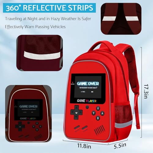 TILYTADLY School Backpack For Boys - Gamer Boys Backpack For Kids Children Teens Elementary Middle School - Ages 6-18，17″ - color: 3-red-backpack Only