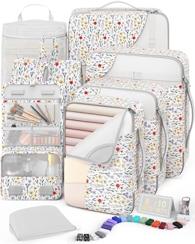 8 Set Packing Cubes for Travel, Gifts for Women Mom,Anti-Tearing Suitcase Organizer,OlarHike Vacation Essentials & Accessories for Cruise Ship - color: 02 Flower