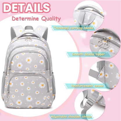 YJMKOI 3Pcs Daisy Prints Backpack for Girls Middle-School Elementary Students Bookbag Set with Lunch Box (Green) - color: Green