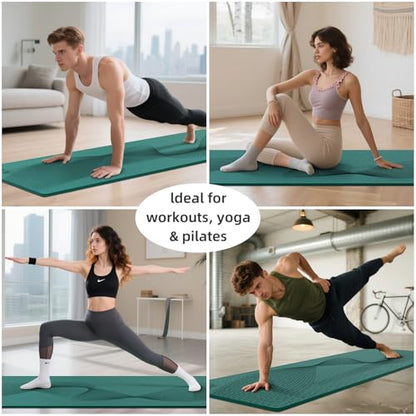ILILI Yoga Mat, TPE Exercise Mat, Tear-Resistant, Fitness Yoga Mat with Carrying Strap, 72''x25''×0.3''(8mm), Ideal for Yoga, Pilates, Home Workouts, Stretching & All Fitness Routines - color: Peacock Green