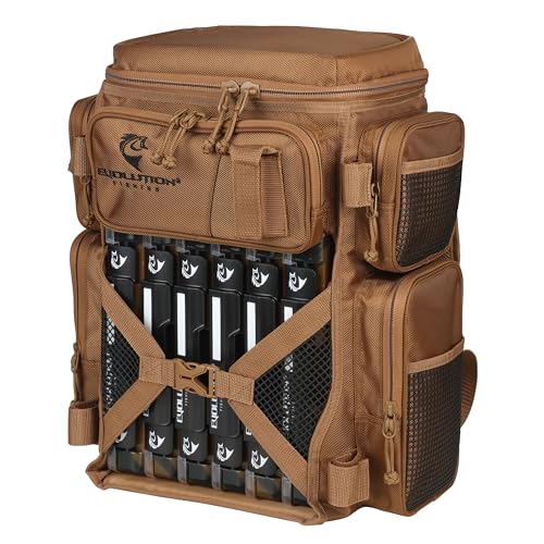 Evolution Fishing Drift Series Tackle Backpack, Outdoor Rucksack w/ 6 Fishing Tackle Trays, Heavy Duty - color: Coyote, size: 3600