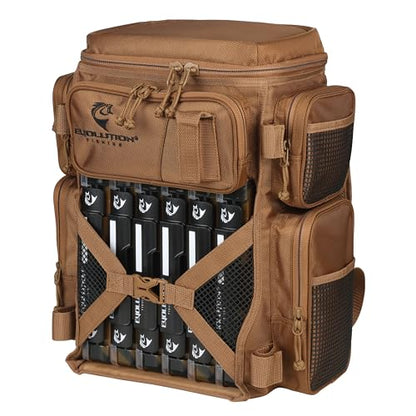 Evolution Fishing Drift Series Tackle Backpack, Outdoor Rucksack w/ 6 Fishing Tackle Trays, Heavy Duty - color: Coyote, size: 3600