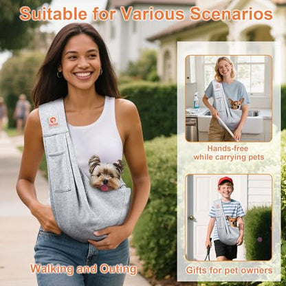 Tomkas Small Dog Sling Carrier - Classic Pocket Classic Strap - for 3-12 lbs Pets(Grey)