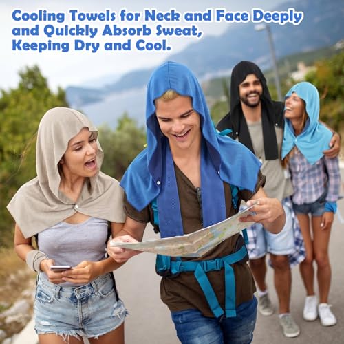 8 Pack Cooling Hooded Towels Set Cooling Towels for Neck and Face Microfiber Soft Breathable Sweat Rags Ice Scarf for Hot Weather Gym, Sports, Camping, Workout, Running, Outdoor Activities