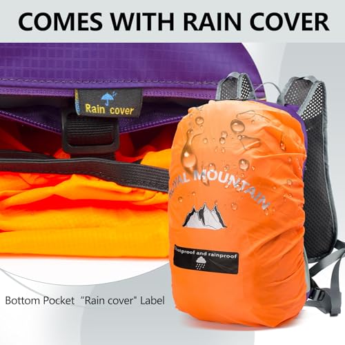 Bike Backpack With Rain-Cover, Mountain Biking Backpacks, Lightweight Packable Daypack Waterproof For Travel, Small Backpack For Bicycle Riding,Hiking,Camping (Purple) - color: Purple